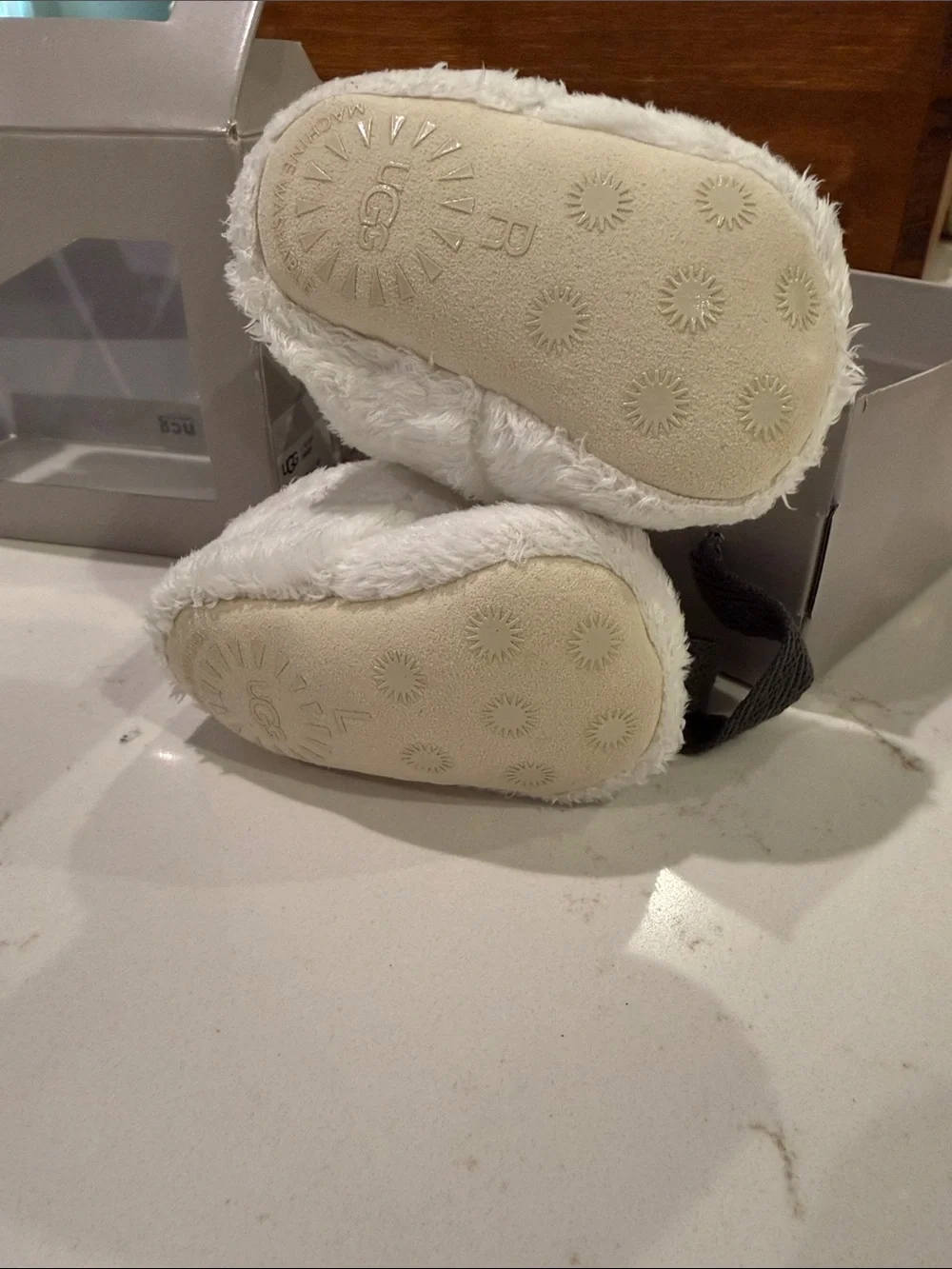 UGG Cream Plush Infant Booties with Hook-and-Loop Strap